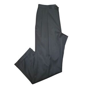Austin Reed Super 100's Black Worsted Wool Cuffed Leg Pleated Front Slacks Sz 38